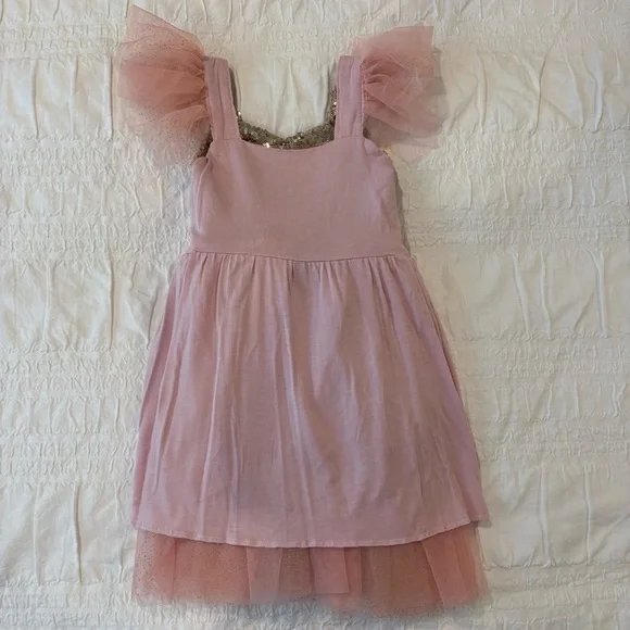 Girls Sequin Tulle formal dress, Pink & Gold. Wedding, Flower Girl, Pageant 3T - Picture 3 of 6